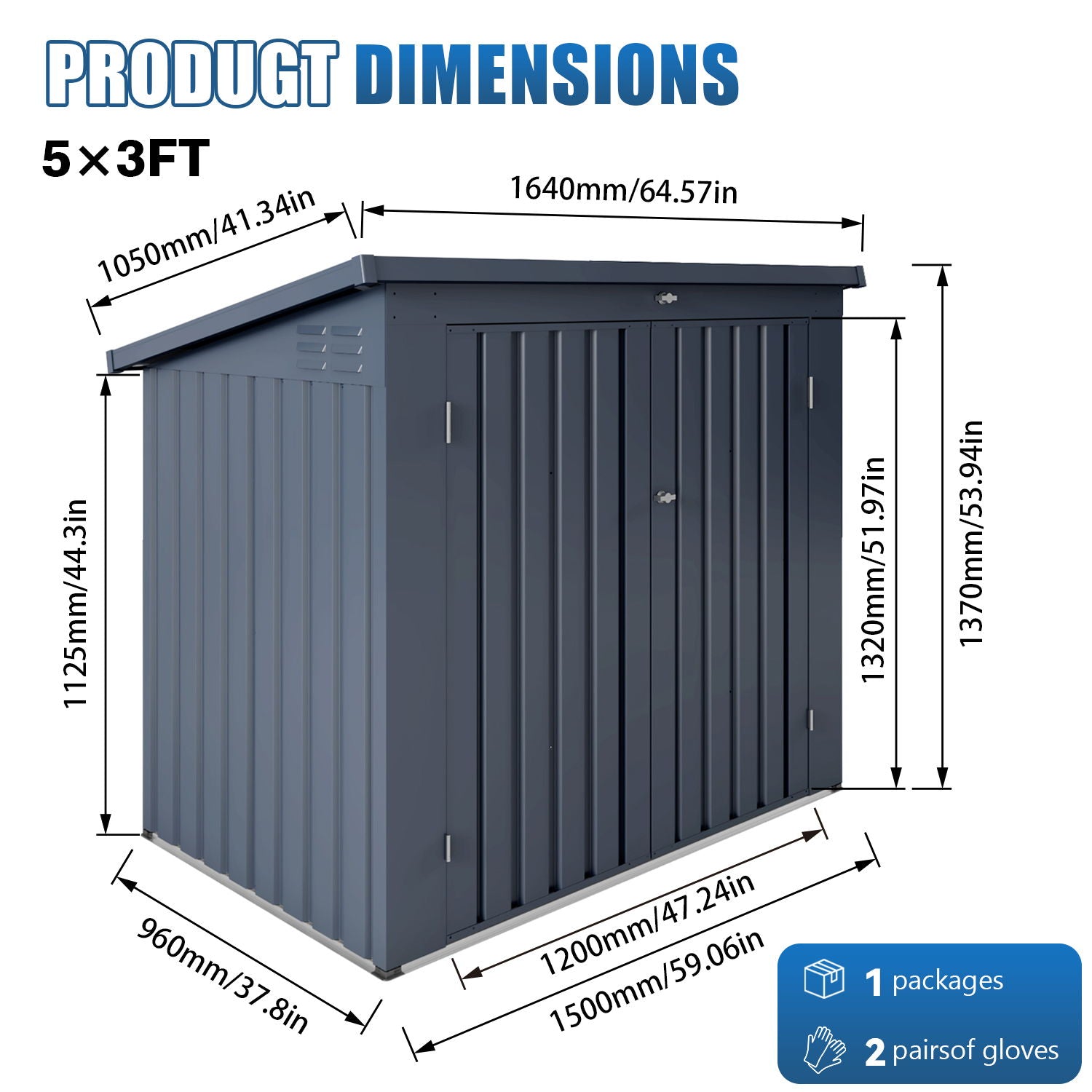 Outdoor Trash Can Storage Shed For 2 Bins Garbage - Gray