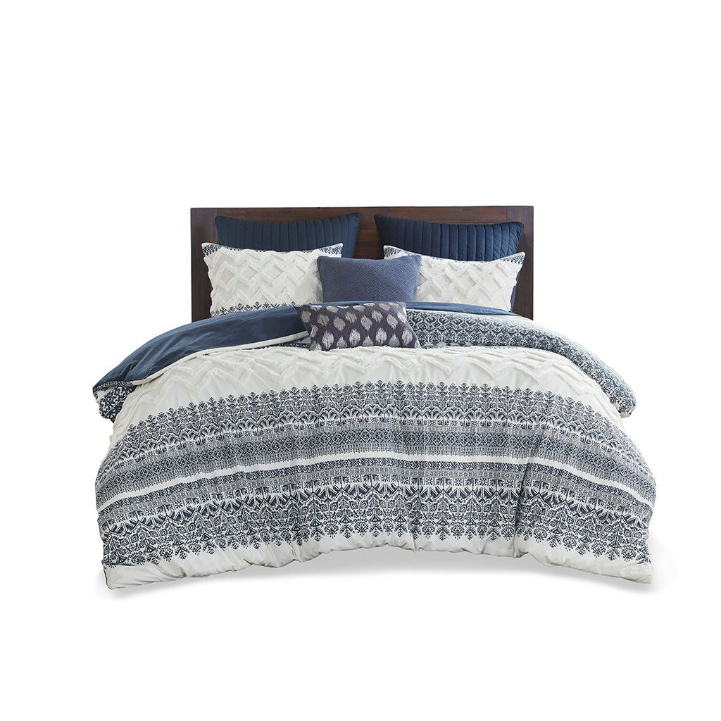 Mila - 3 Piece Duvet Cover Set With Tufting - Navy