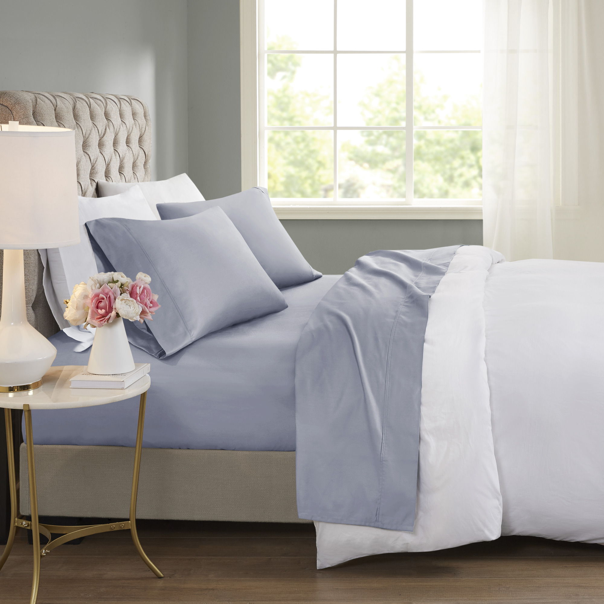 600 Thread Count - Queen Cooling Blend 4 Piece Sheet Set - Blue