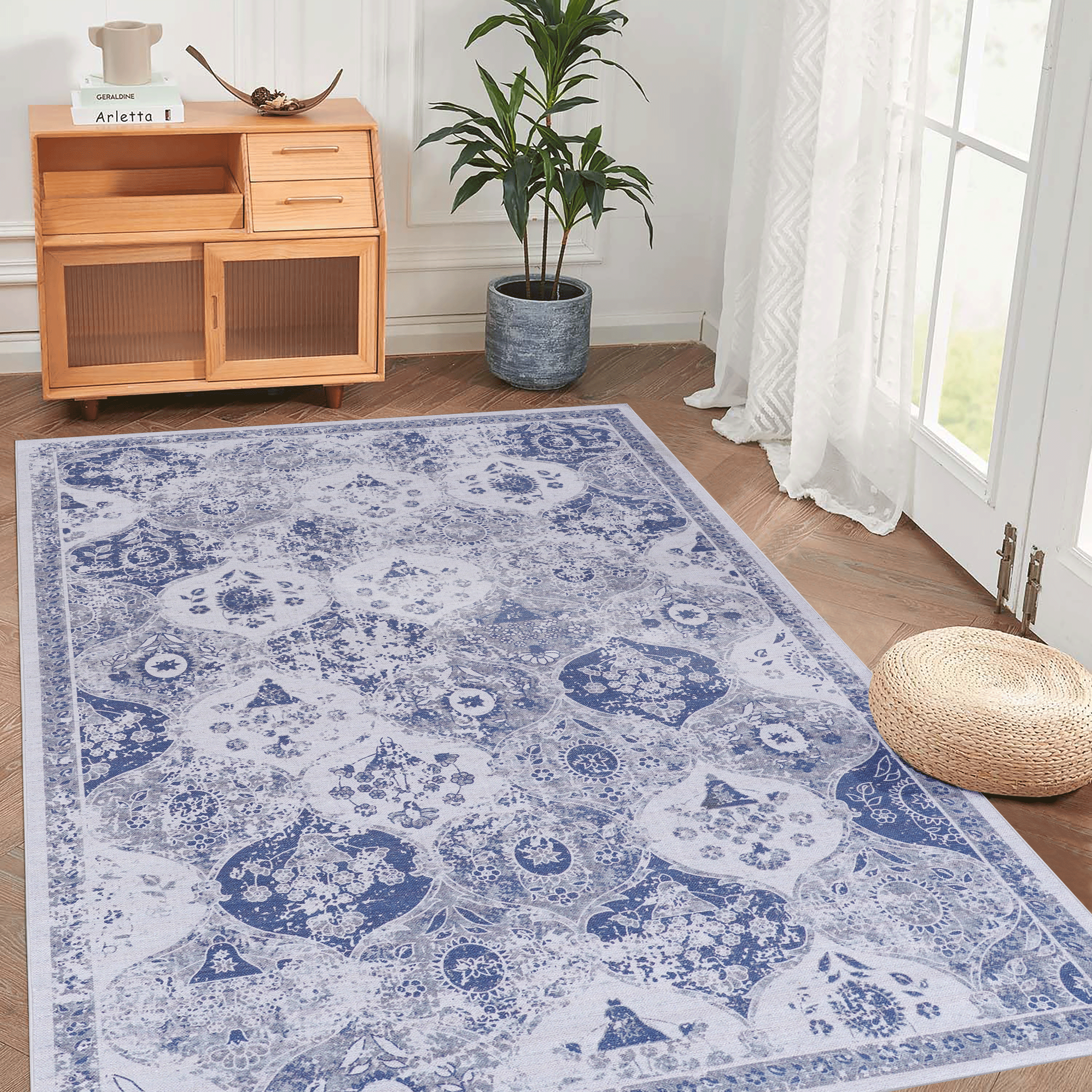 Naar Area Rugs 8x10 for Bedroom, Washable Rug, Low-Pile, Non-Slip, Non-Shedding, Foldable, Kid&Pet Friendly - Area Rugs for living room, bedroom, kitchen, dining room, Blue Area Rug - (Blue, 8' x 10')