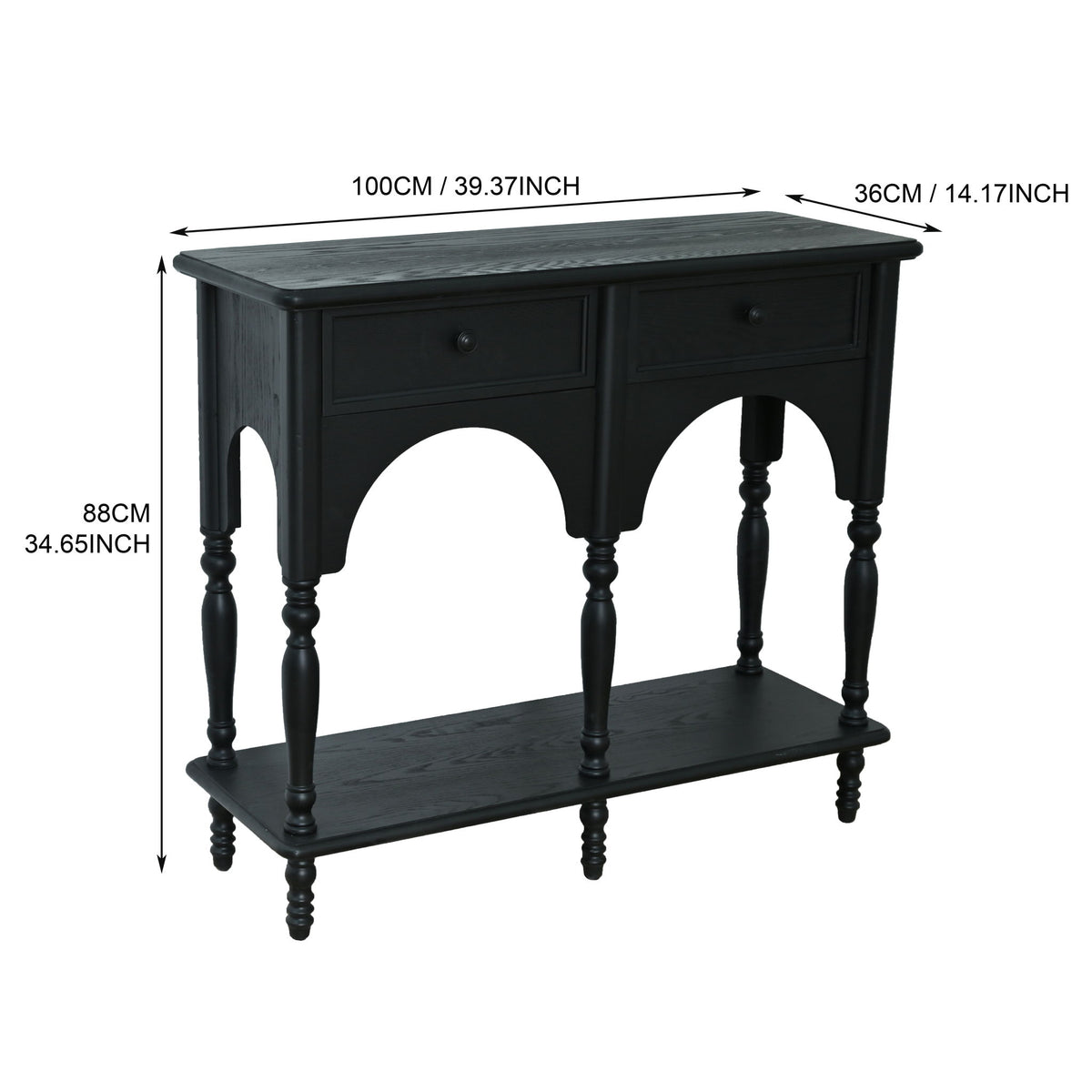 Accent Carved Console Table With Open Shelf And 2 Drawers For Living Room - Black