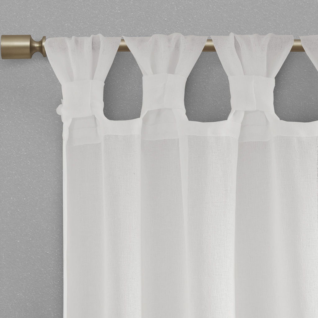Rosette - 84" Floral Embellished Cuff Tab Top Solid Window Panel - White