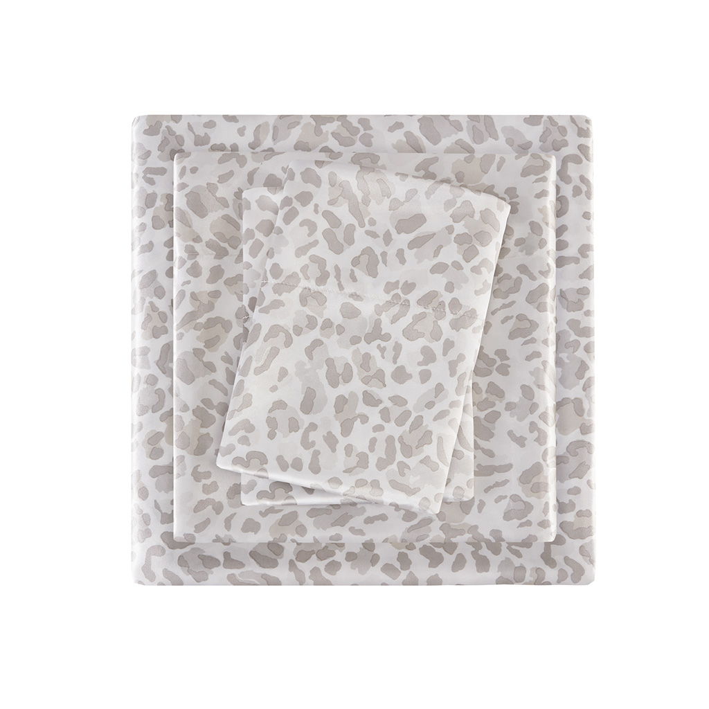 Printed Satin - Queen Sheet Set - Taupe Leopard