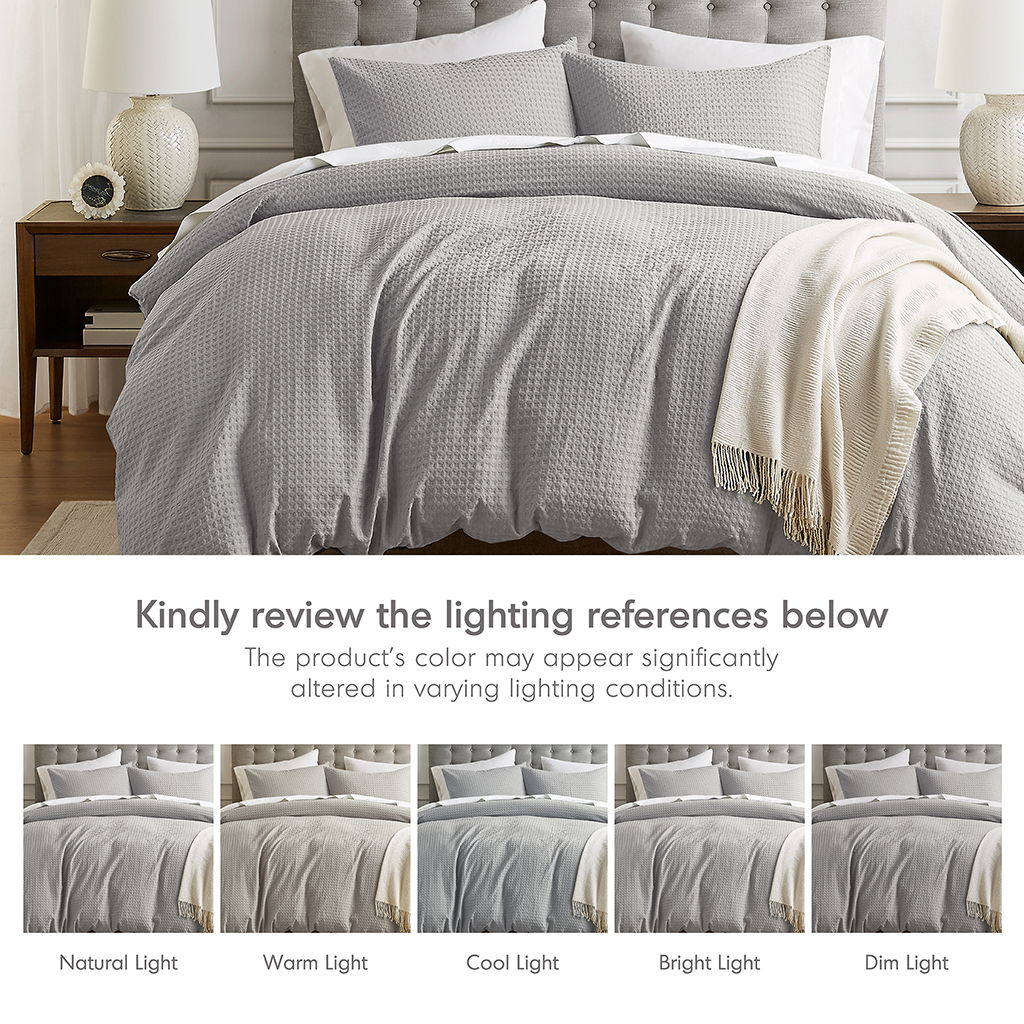 Mina - Waffle Weave Textured Duvet Cover Set - Light Gray