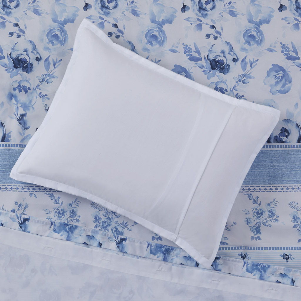 Christa - Floral Striped Twin Duvet Cover Set - Blue