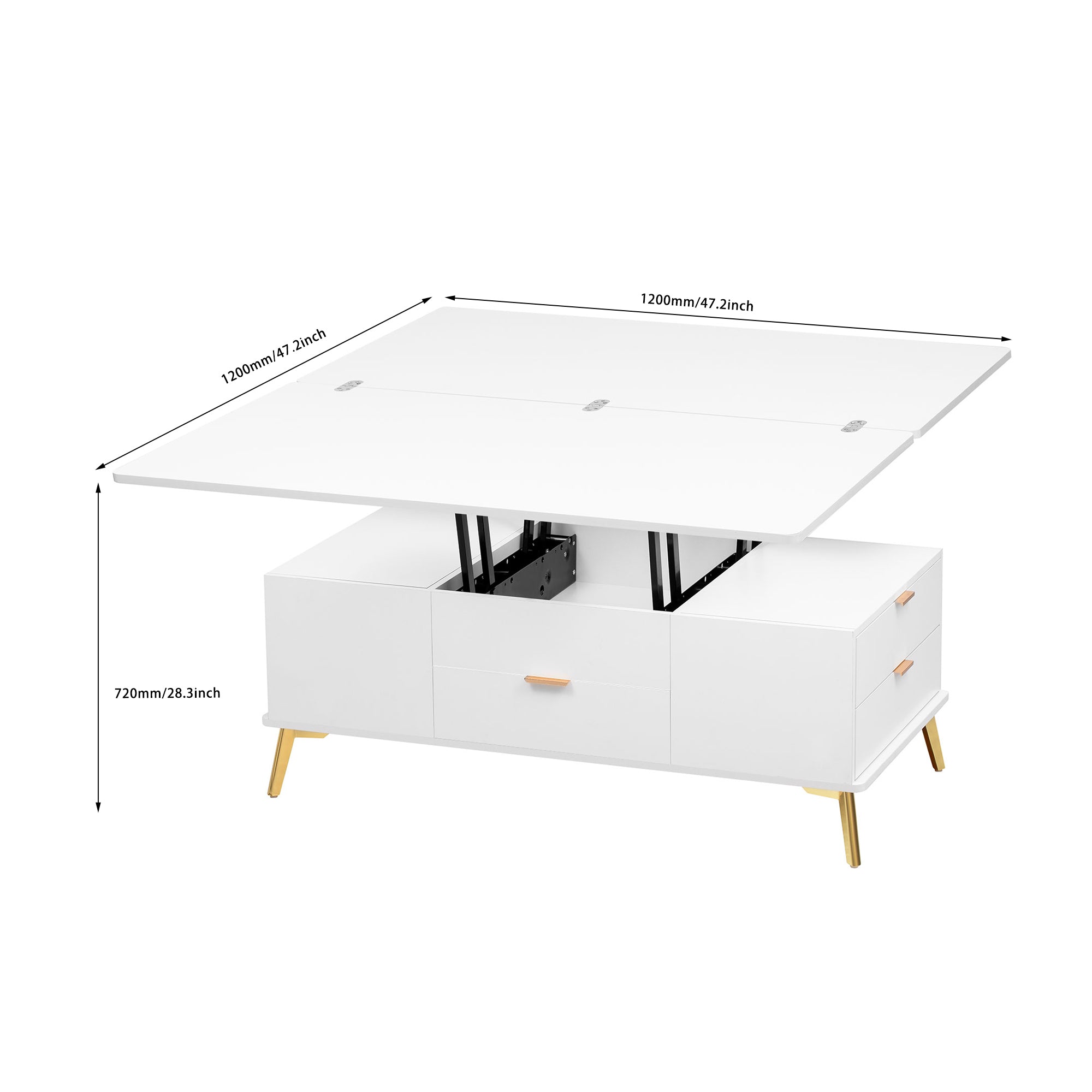 Modern Lift Top Coffee Table Multi Functional Table with Drawers in White