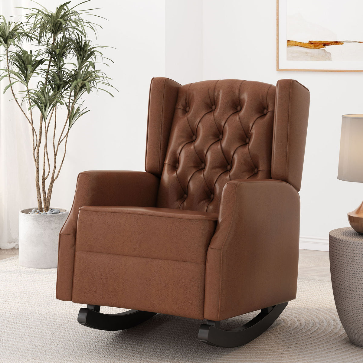 Moss - Upholstered Rocking Recliner With Diamond Tufting And Wingback - Light Brown