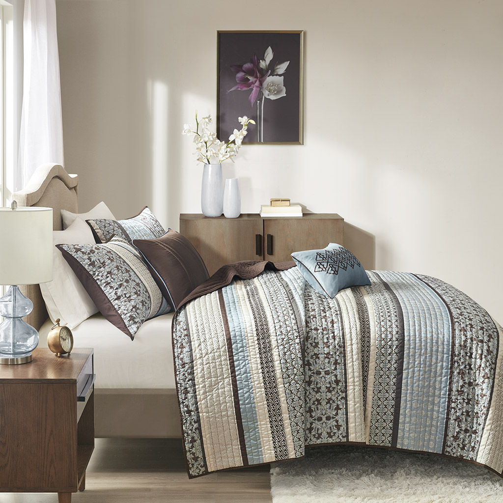 Princeton - King Reversible Coverletr (Set of 5) - Blue