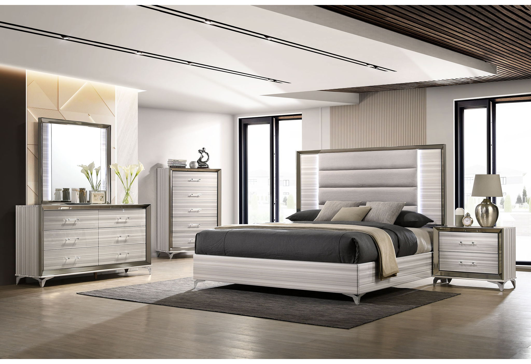 Zambrano - 6 Piece King Bedroom Set With Vanity Set - White