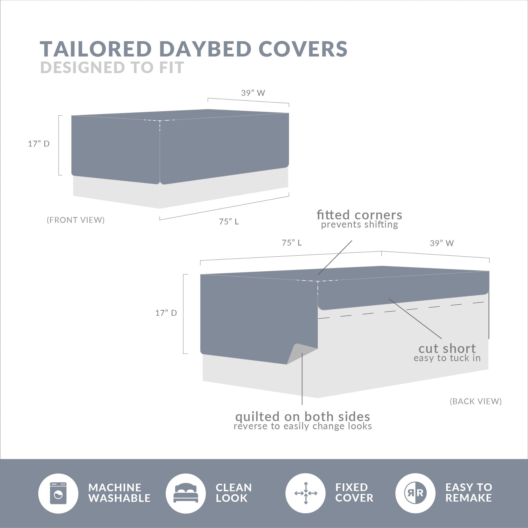 Leila - Reversible Daybed Cover (Set of 6) - Dark Gray