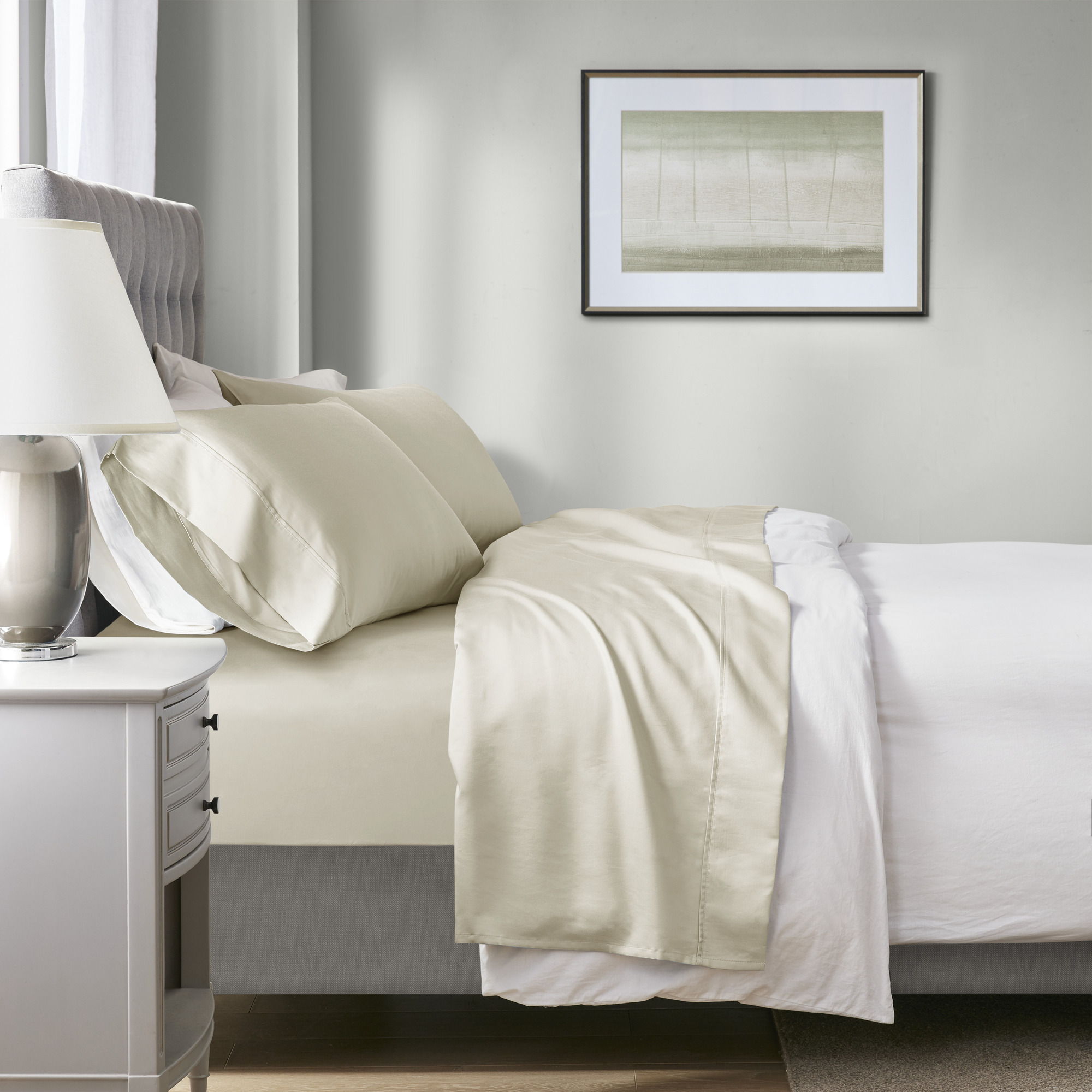 1000 Thread Count - Full HeiQ Smart Temperature Blend 4 Piece Sheet Set - Ivory