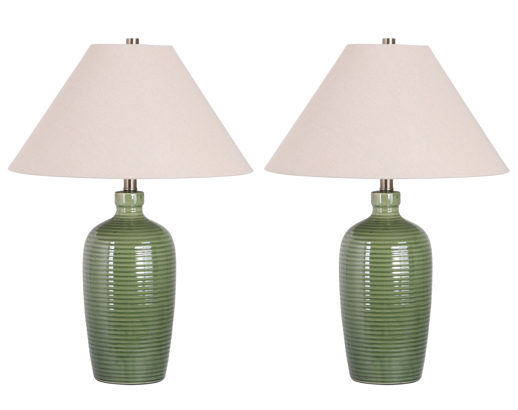 "Verdant Elegance" Ceramic Table Lamp (Set of 2) - Sage Green / Asb