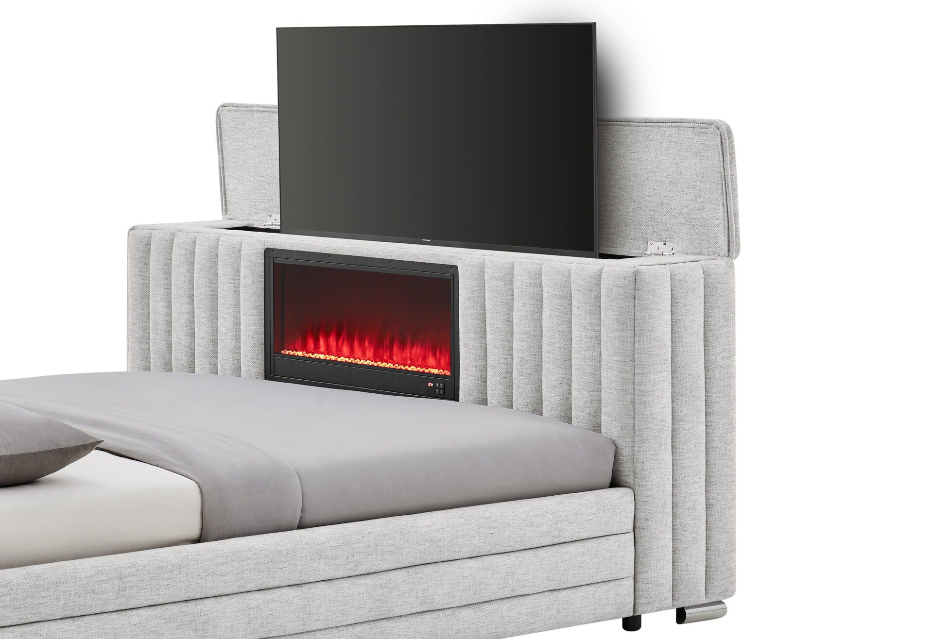 Elias - Queen Bed Footboard With TV Lift And Fireplace - Gray