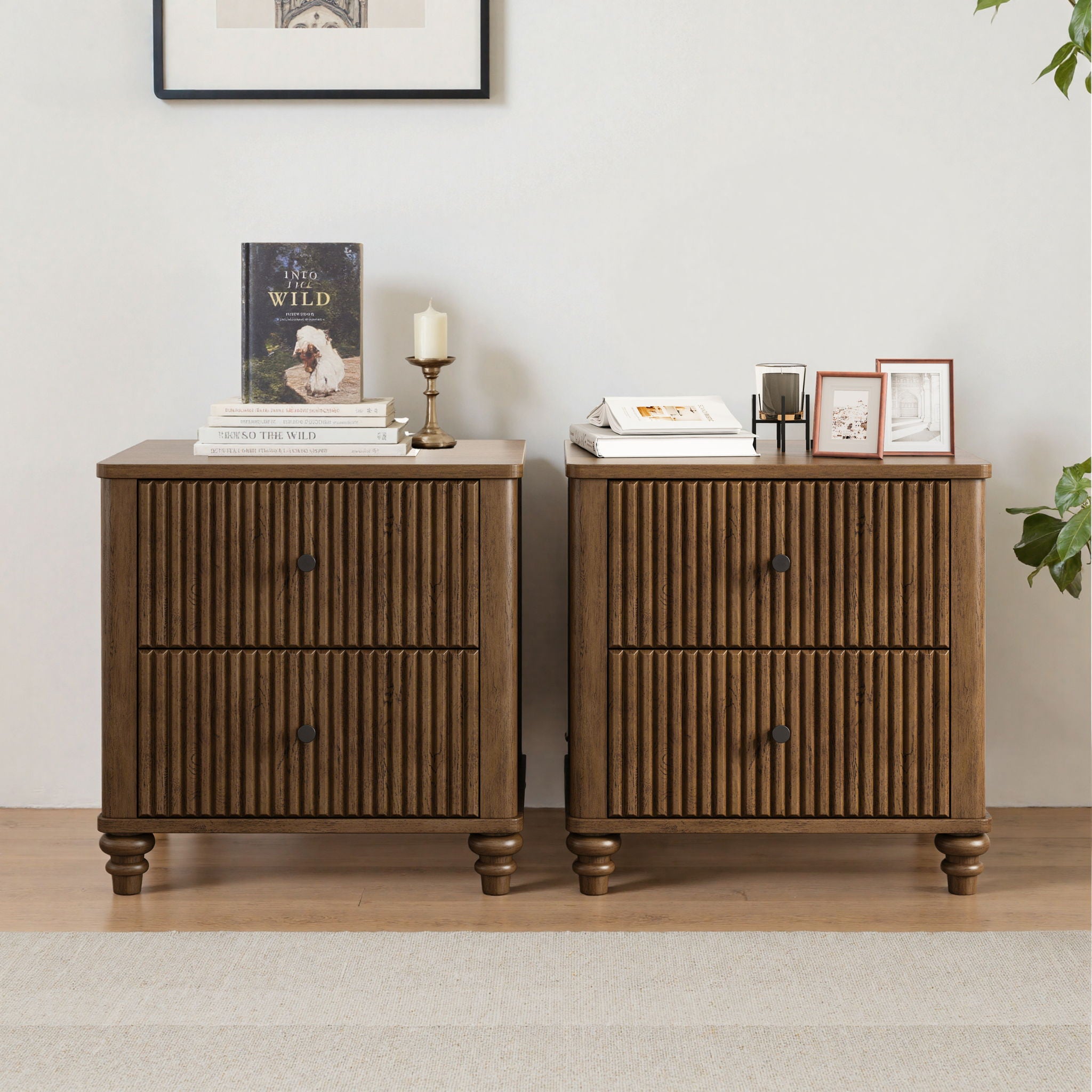 Fluted Nightstand With 3 Drawers