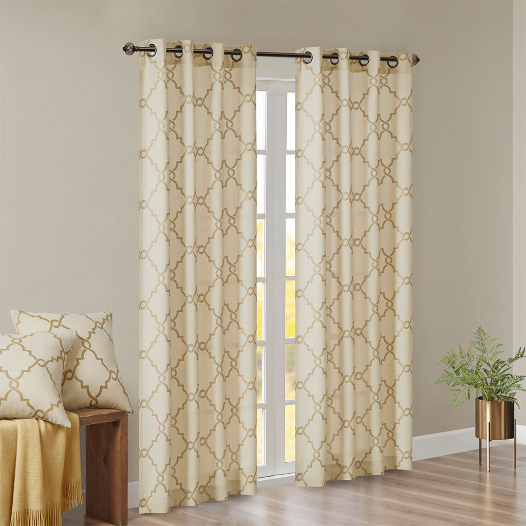 Fretwork Print Grommet Top Window Curtain Panel