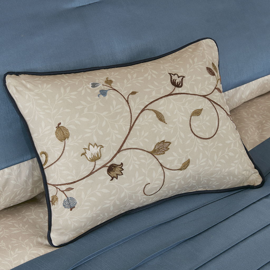 Serene - Queen Embroidered Piece Comforter (Set of 7) - Navy