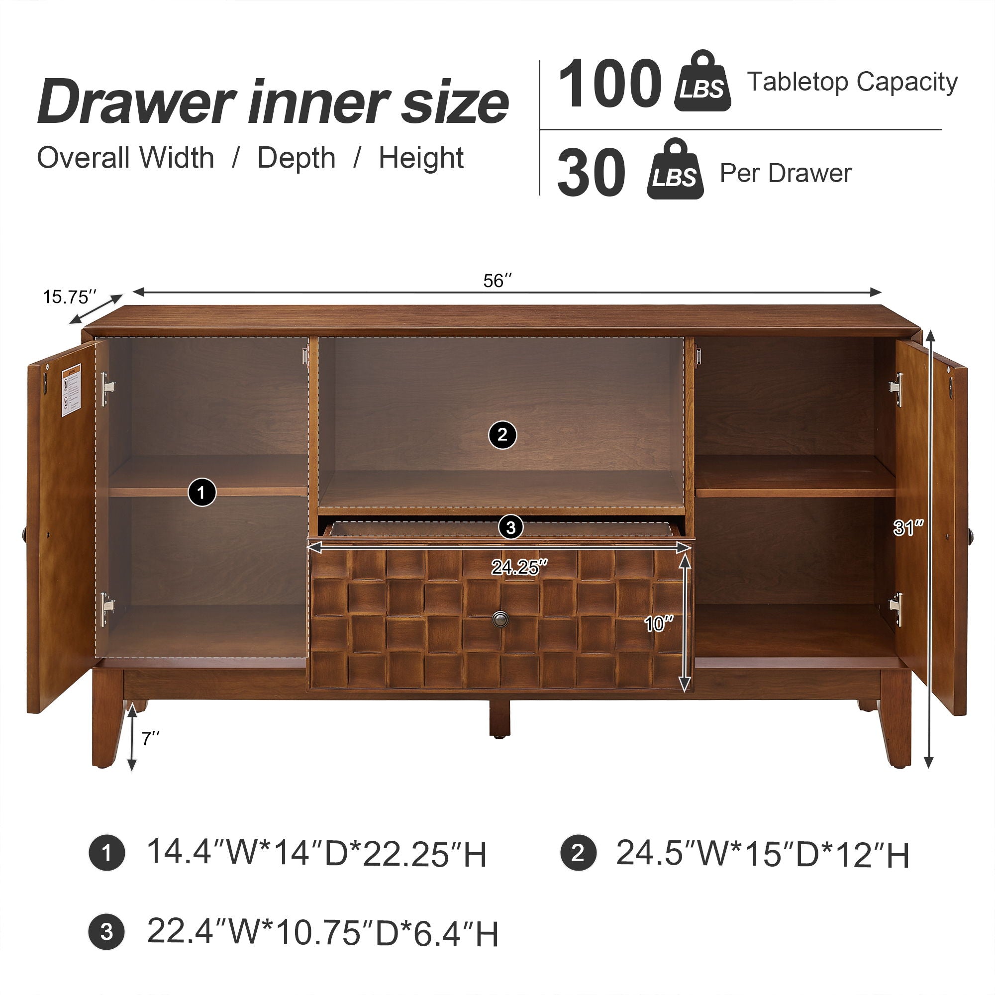TV Stand With 3D Wood Texture - Brown