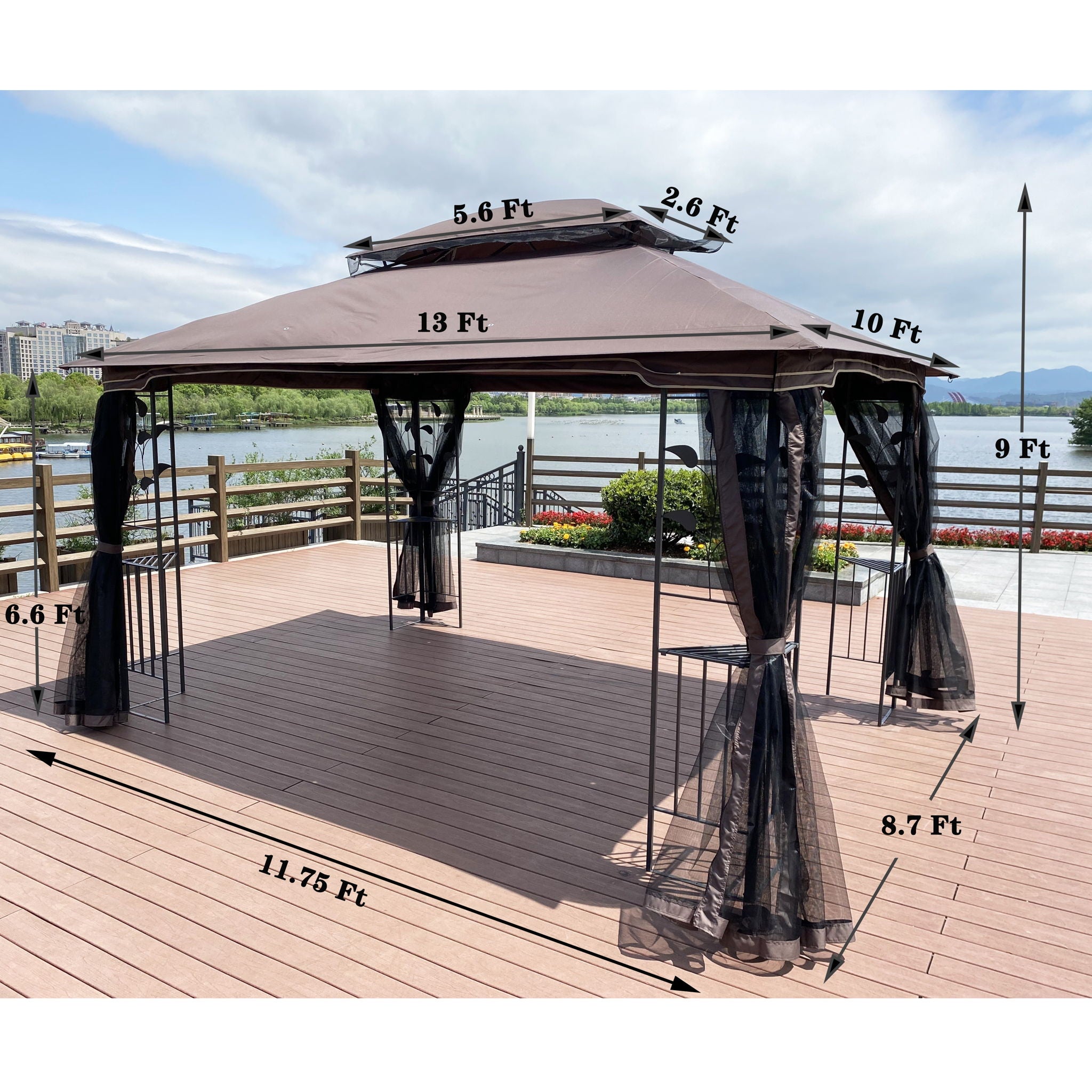 Patio Gazebo Tent With Ventilated Double Roof And Mosquito Net For Backyard Or Garden