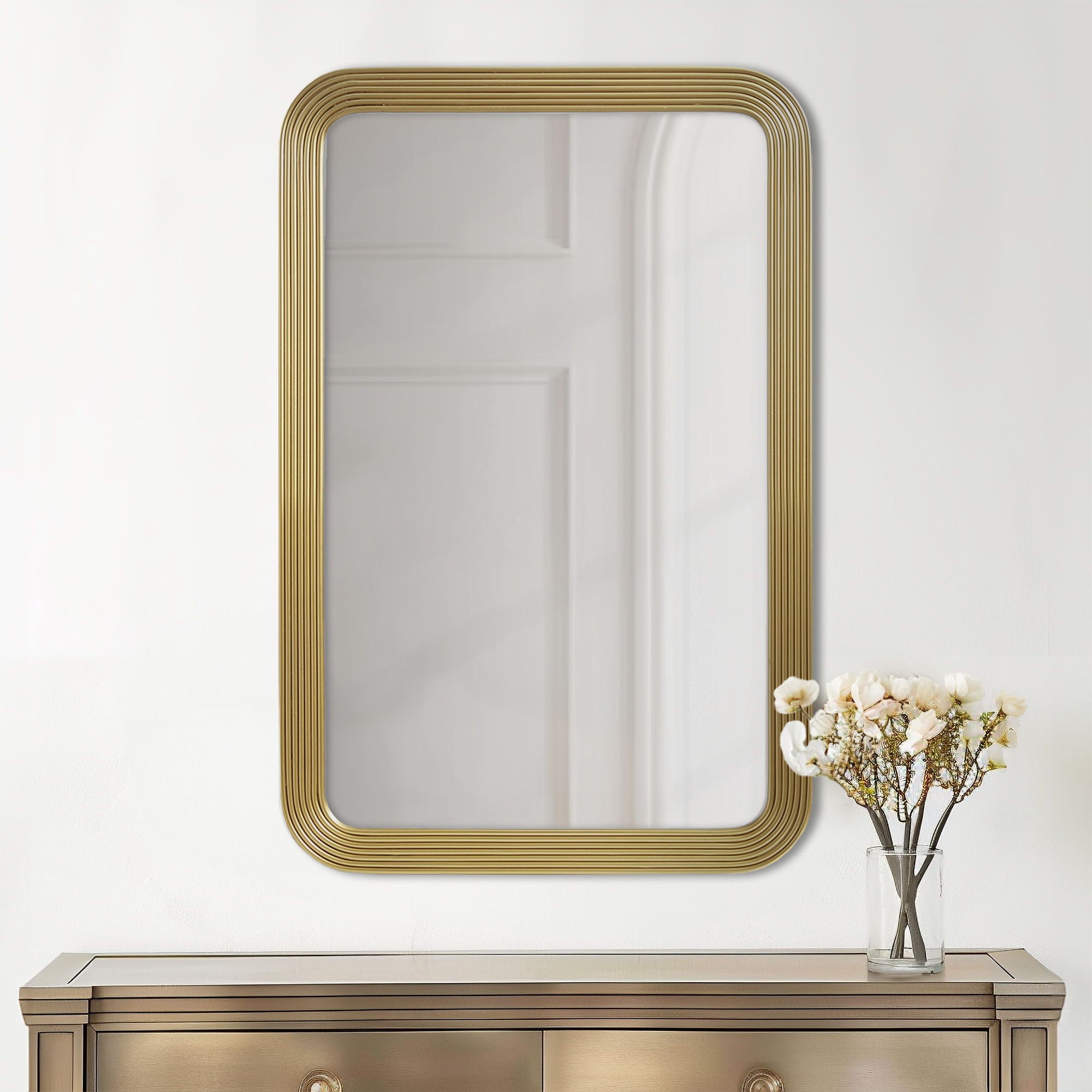 Aurelia - Rounded Rectangle Fluted Wall Mirror - Gold