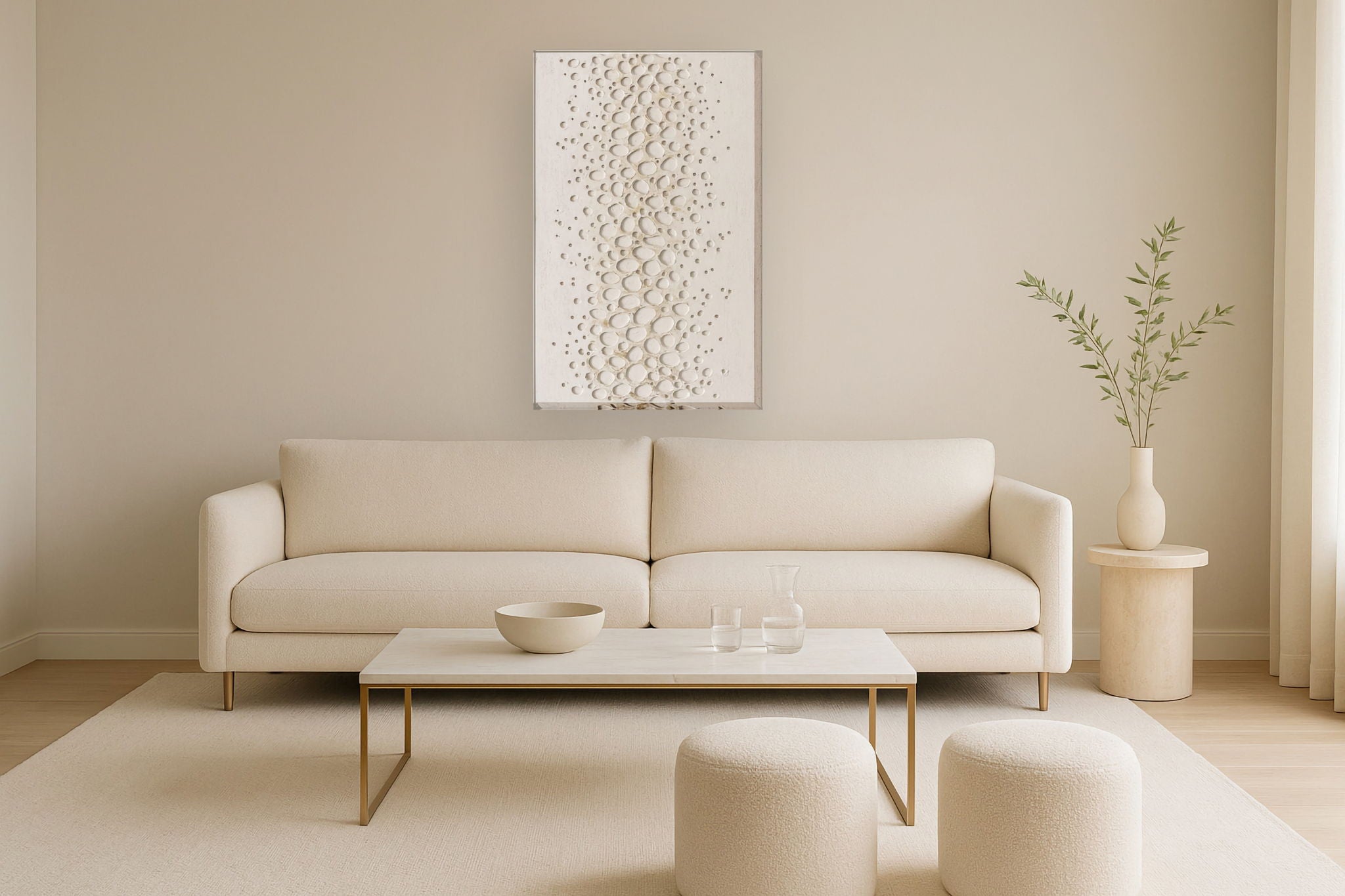 Pebbled Cream Drift - 32" x 47" Framed Wall Art - Beige