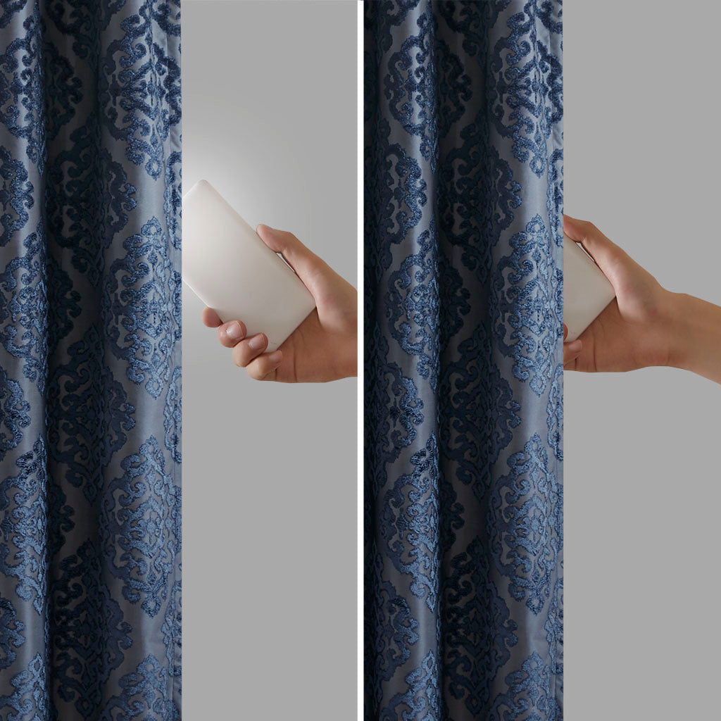 Knitted Jacquard Damask Total Blackout Grommet Top Curtain Panel