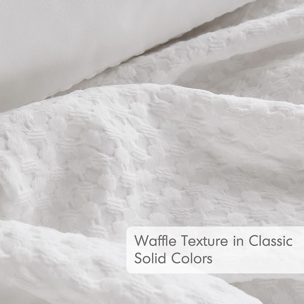 Mina - Full/Queen Waffle Weave Textured Duvet Cover Set - White