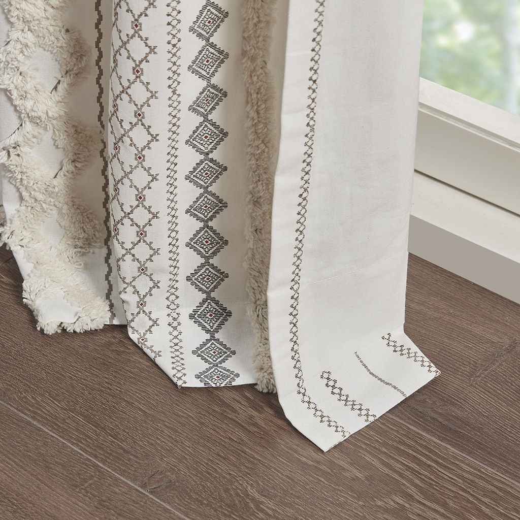 Imani - Printed Window Panel With Stripe And Lining - Ivory