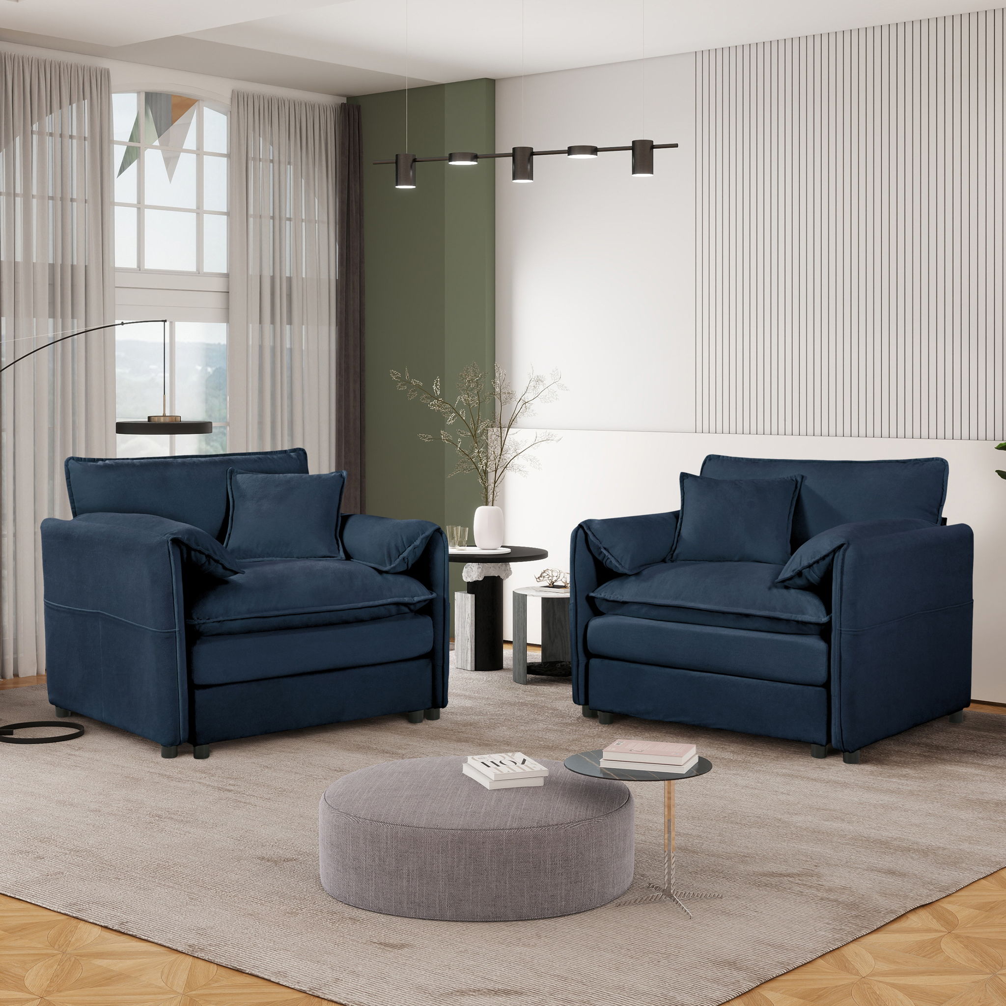 Modern Oversized Accent Chair, Comfy Single Sofa With Large Seat (Set of 2)
