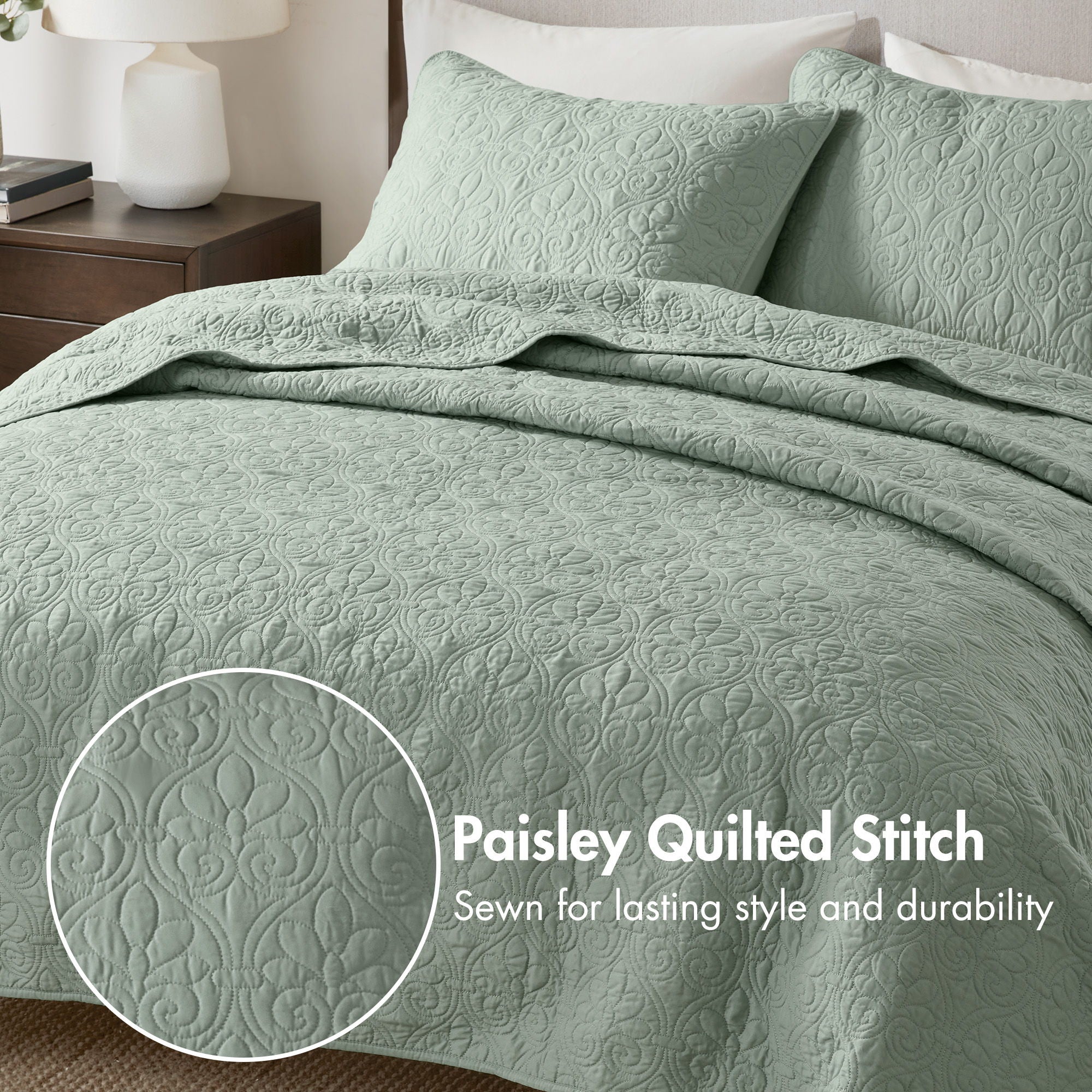 Quebec - King Reversible Coverlet Set - Seafoam