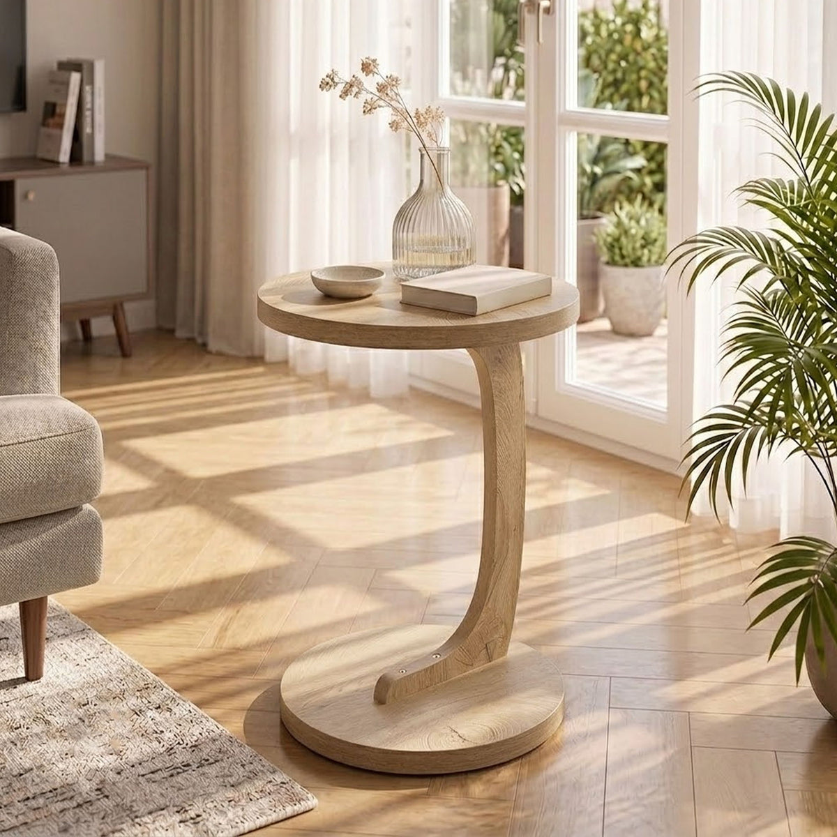 C - Shaped End Table With Sturdy Base