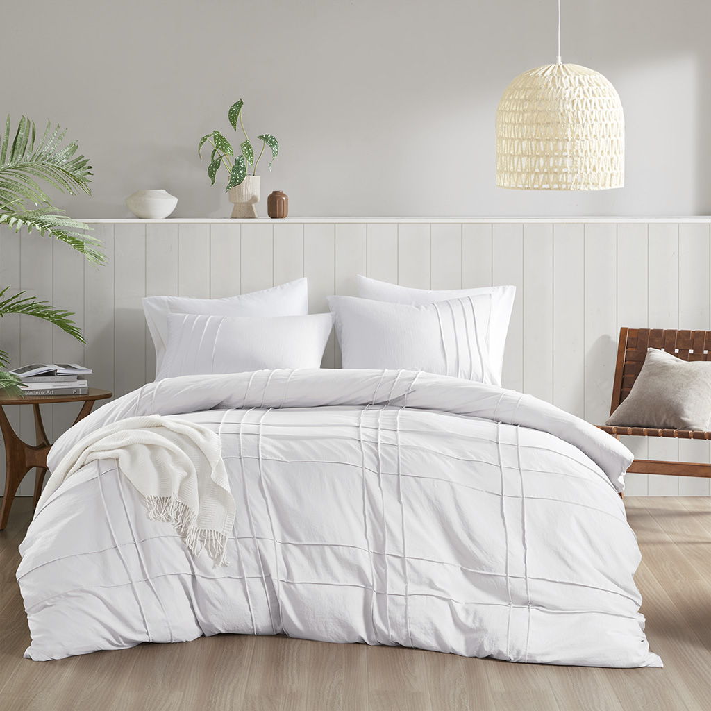 Porter - King Soft Washed Pleated Duvet Cover Set - White