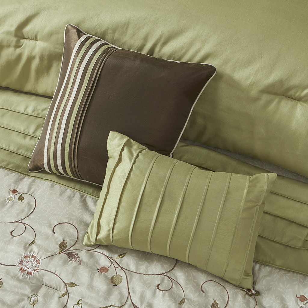 Serene - California King Embroidered Piece Comforter (Set of 7) - Green