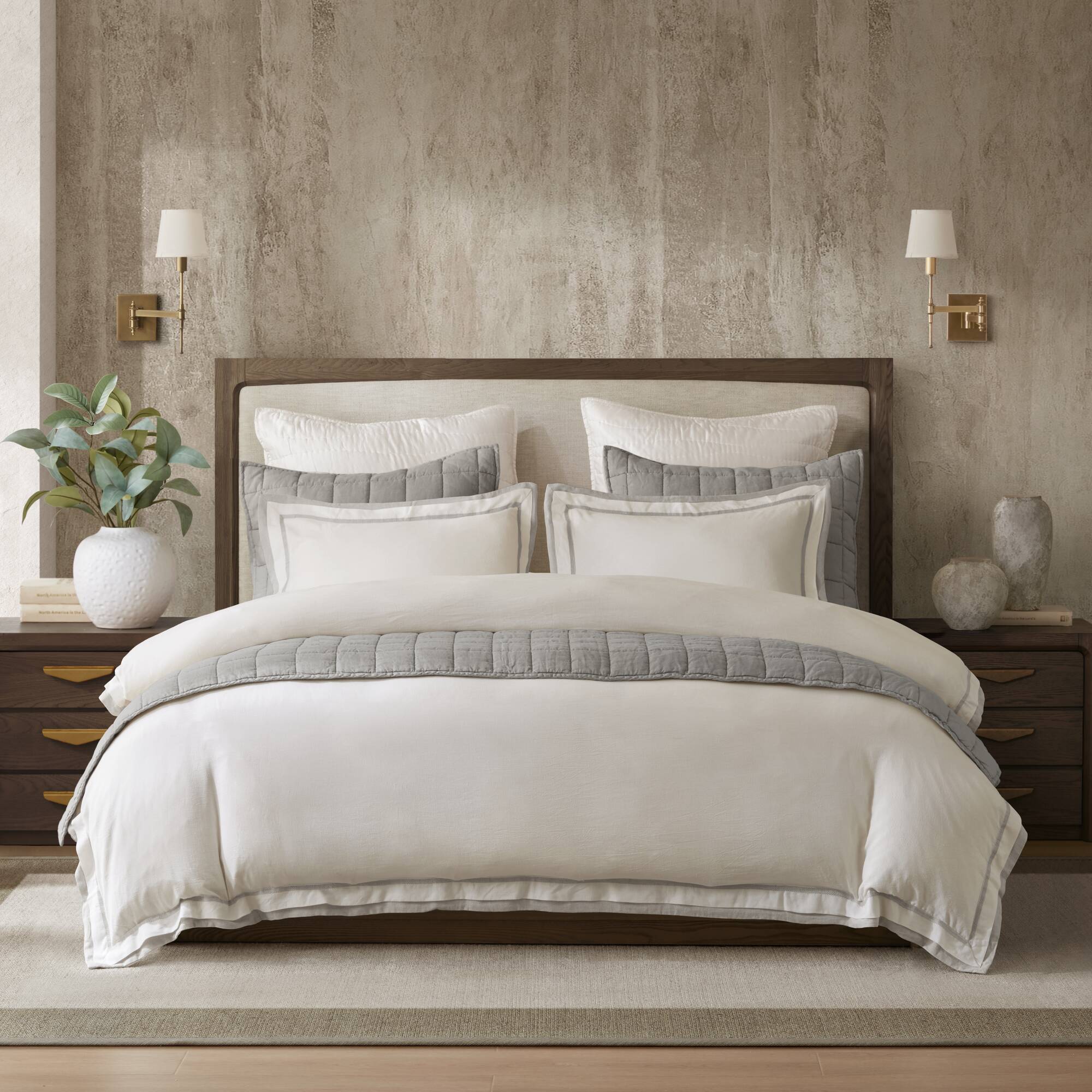 Linen Blend - Full/Queen Duvet Cover Set - White/Gray