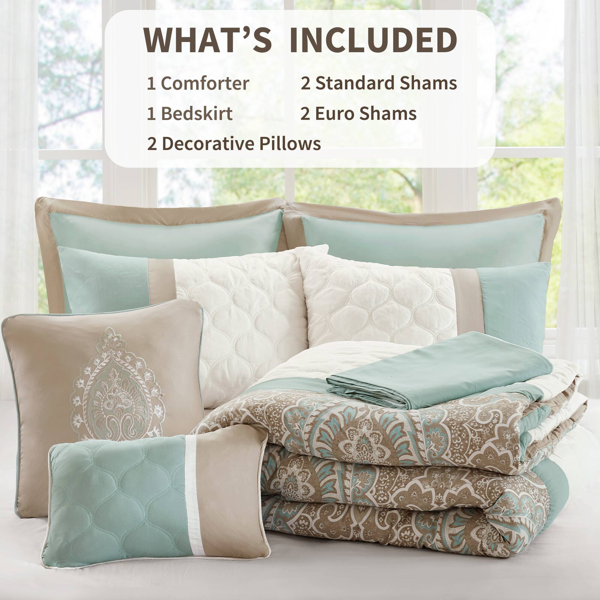 Shawnee - Queen 8 Piece Comforter Set - Seafoam