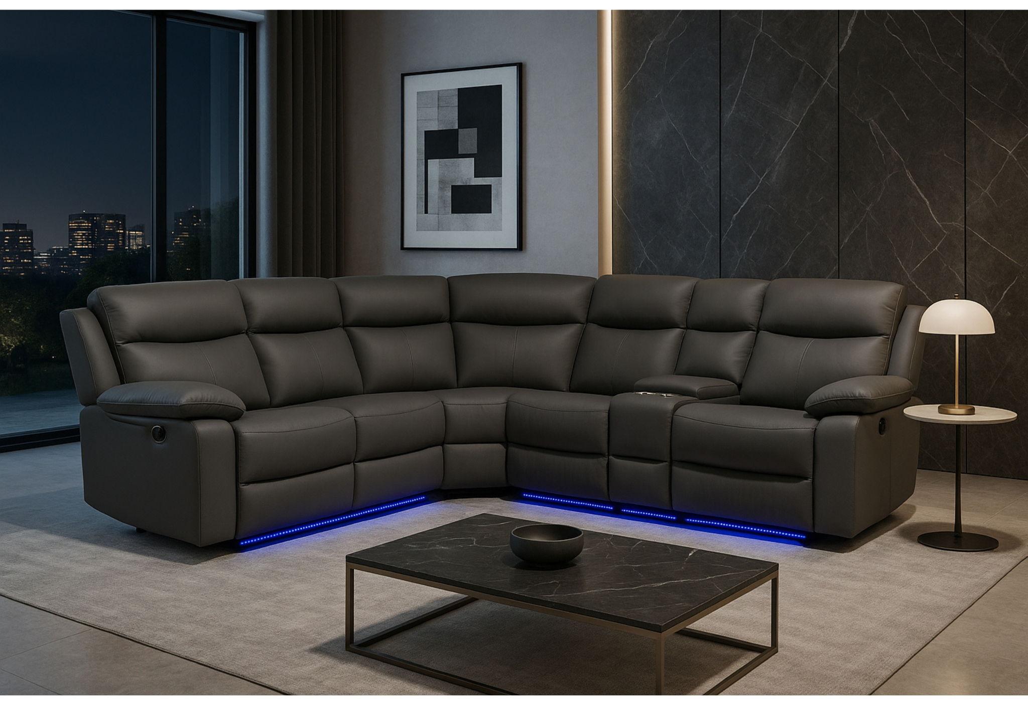 U6026 - Left Facing Reclining Loveseat With 1 Recliner, LED And Speaker - Gray