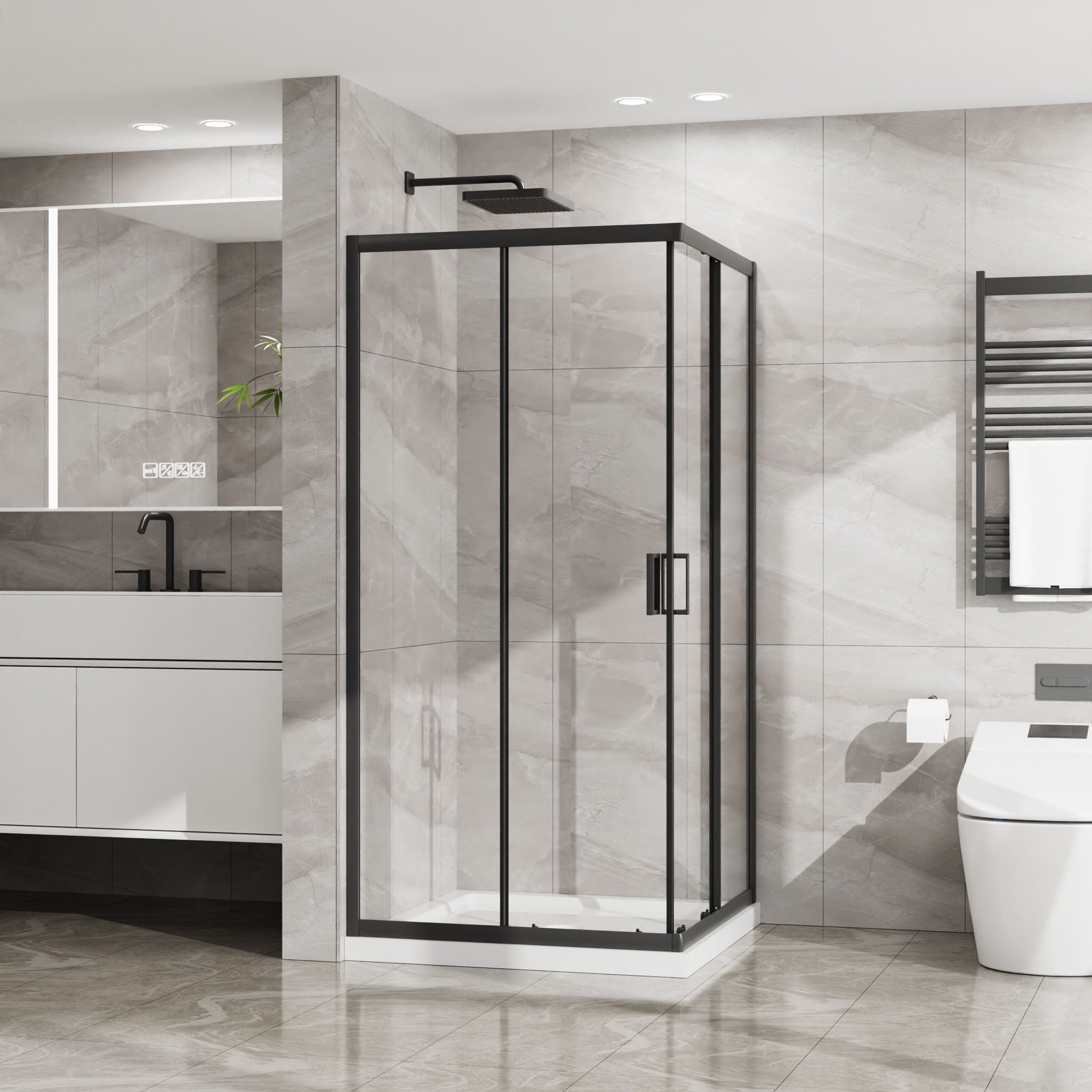 Corner Shower Enclosure With Sliding Door - Matte Black