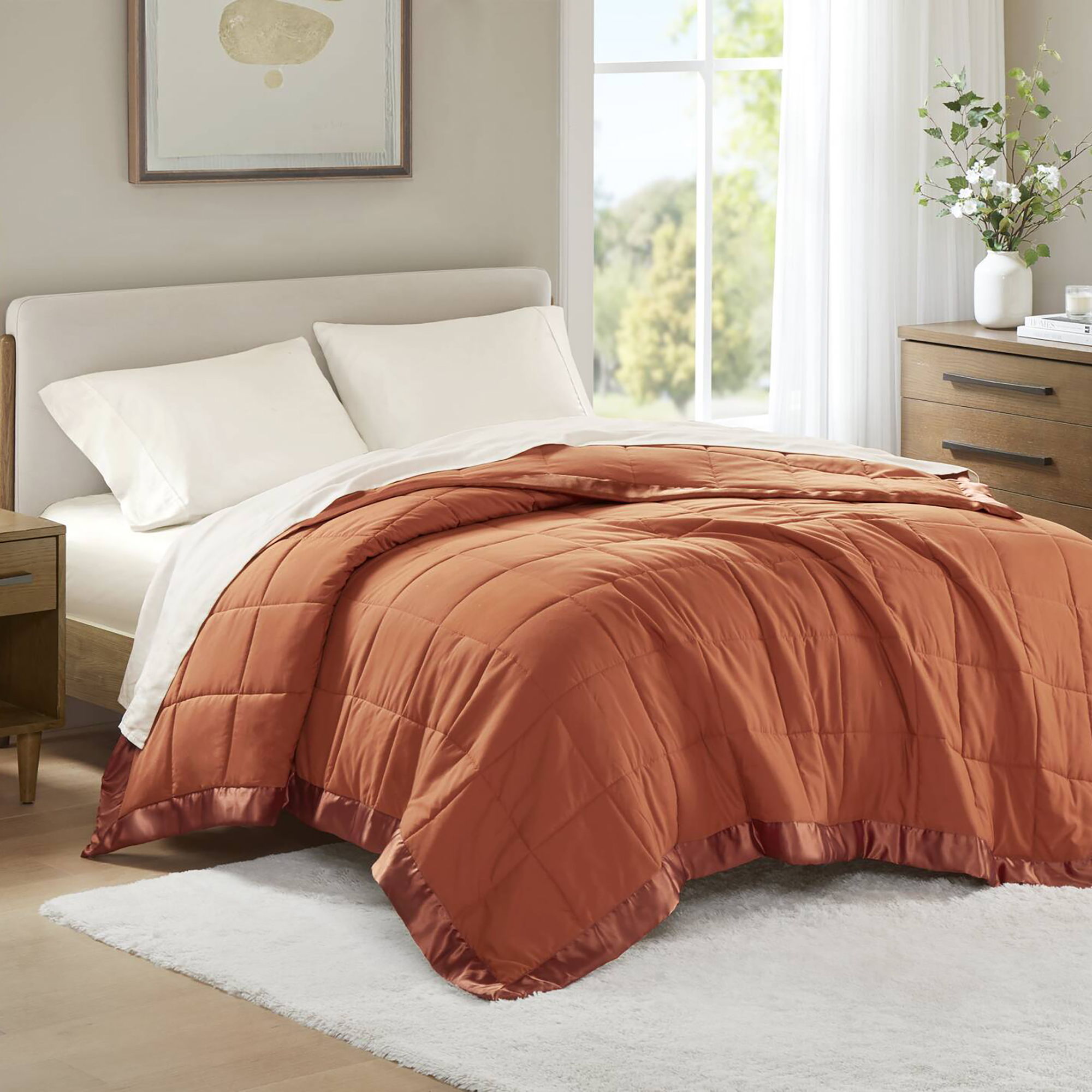 Windom - King Lightweight Down Alternative Blanket With Satin Trim - Orange