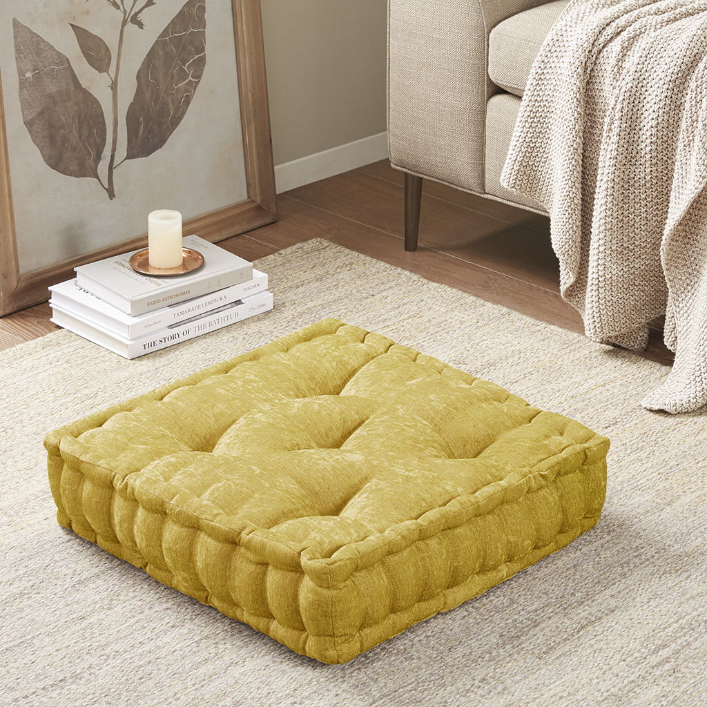 Azza - Chenille Square Floor Pillow Cushion - Yellow