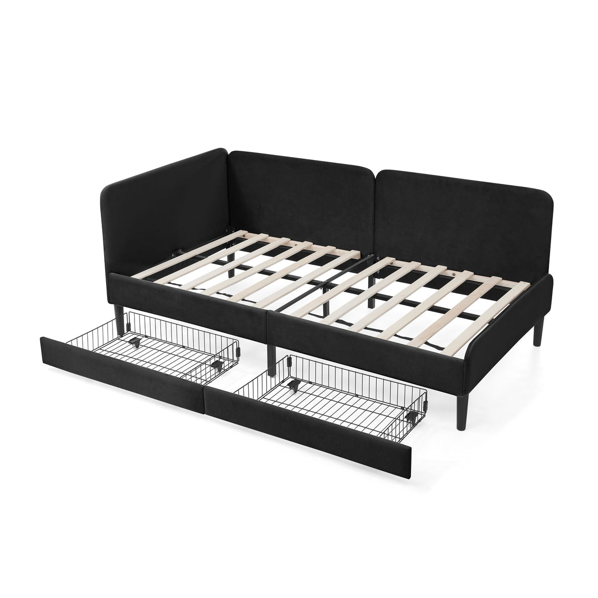 Upholstered Platform Bed Frame With 2 Storage Drawers And Adjustable Sofa Bed