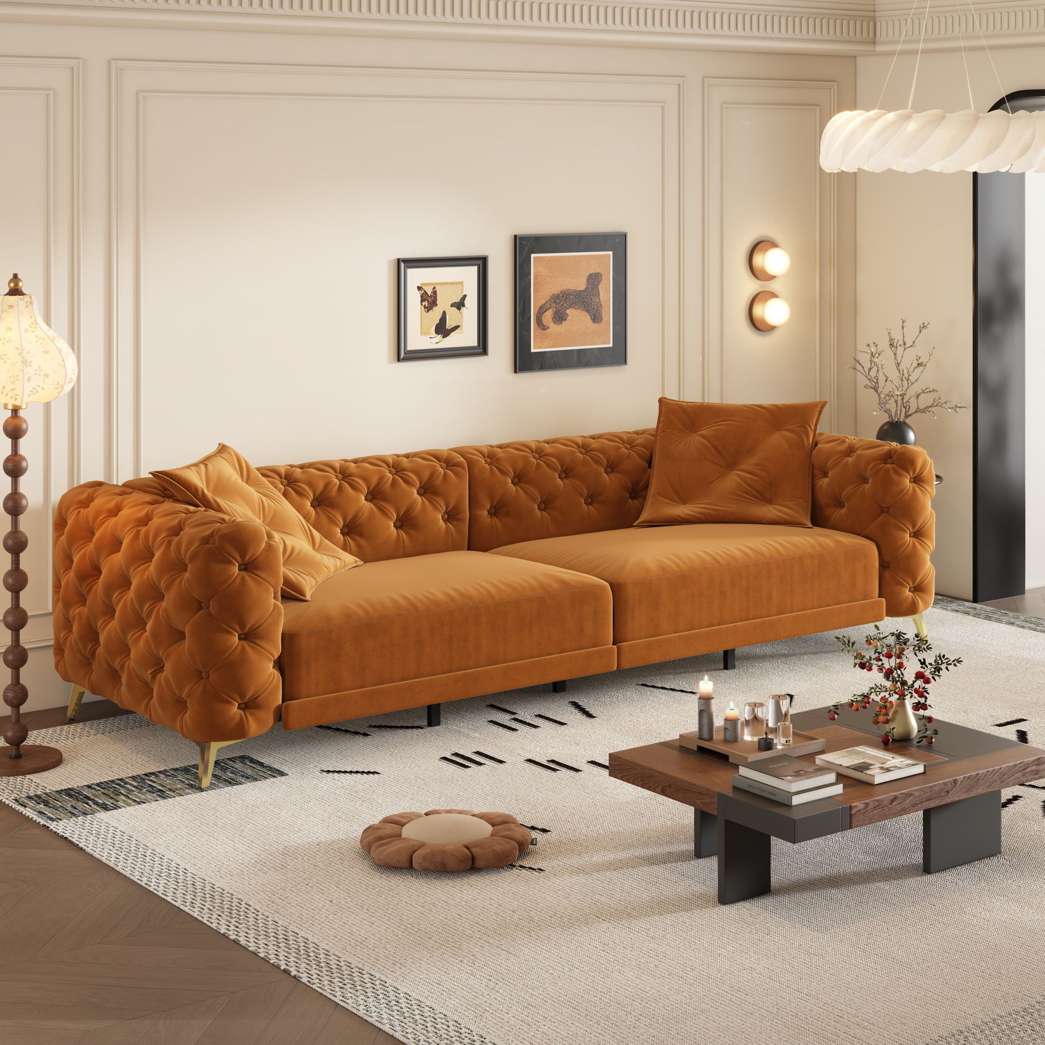 3 In 1 Convertible Sleeper, Deep Seat Pull Out Sofa Bed, Button Tufted