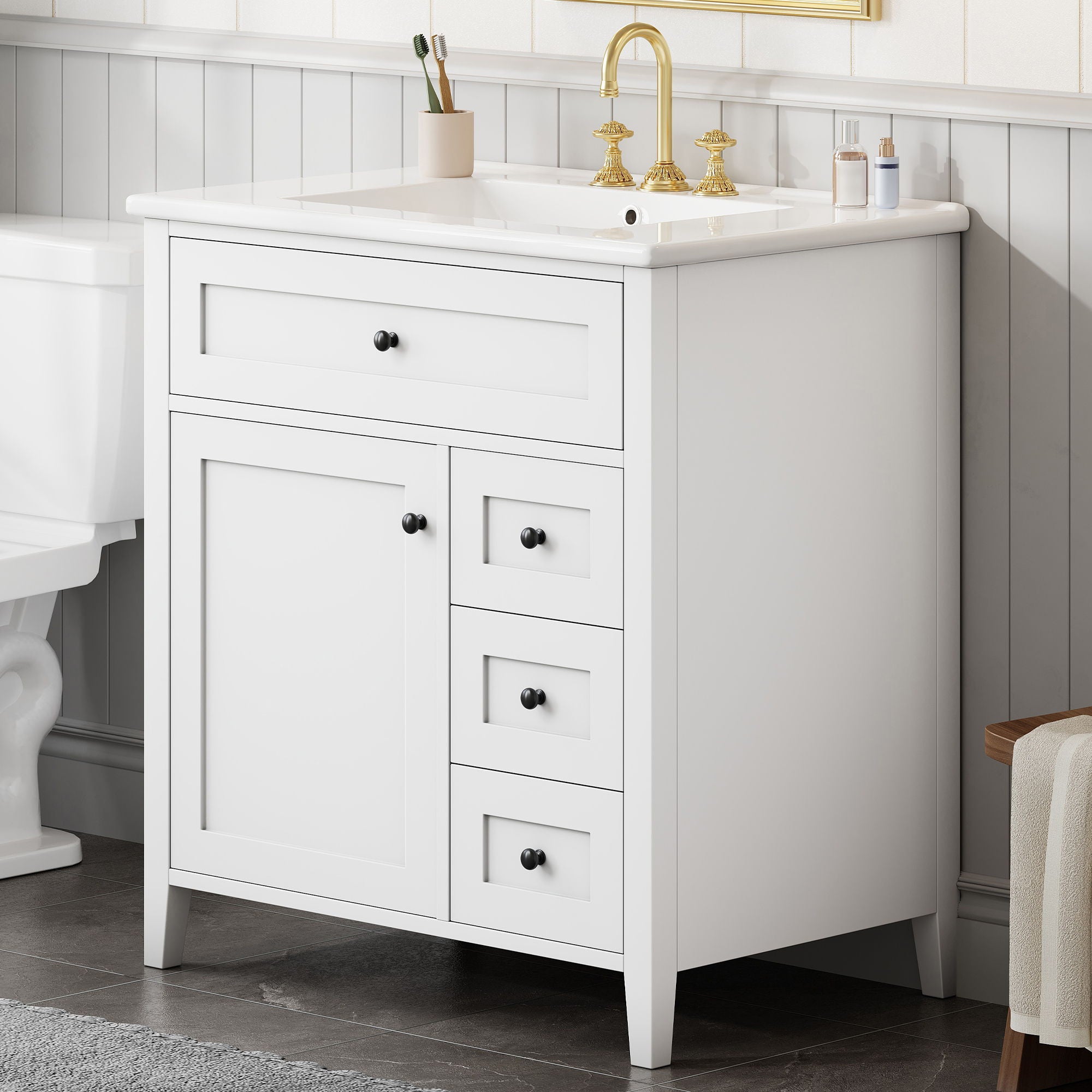 Bathroom Vanity With Sink, 3 Drawers And Adjustable Shelf