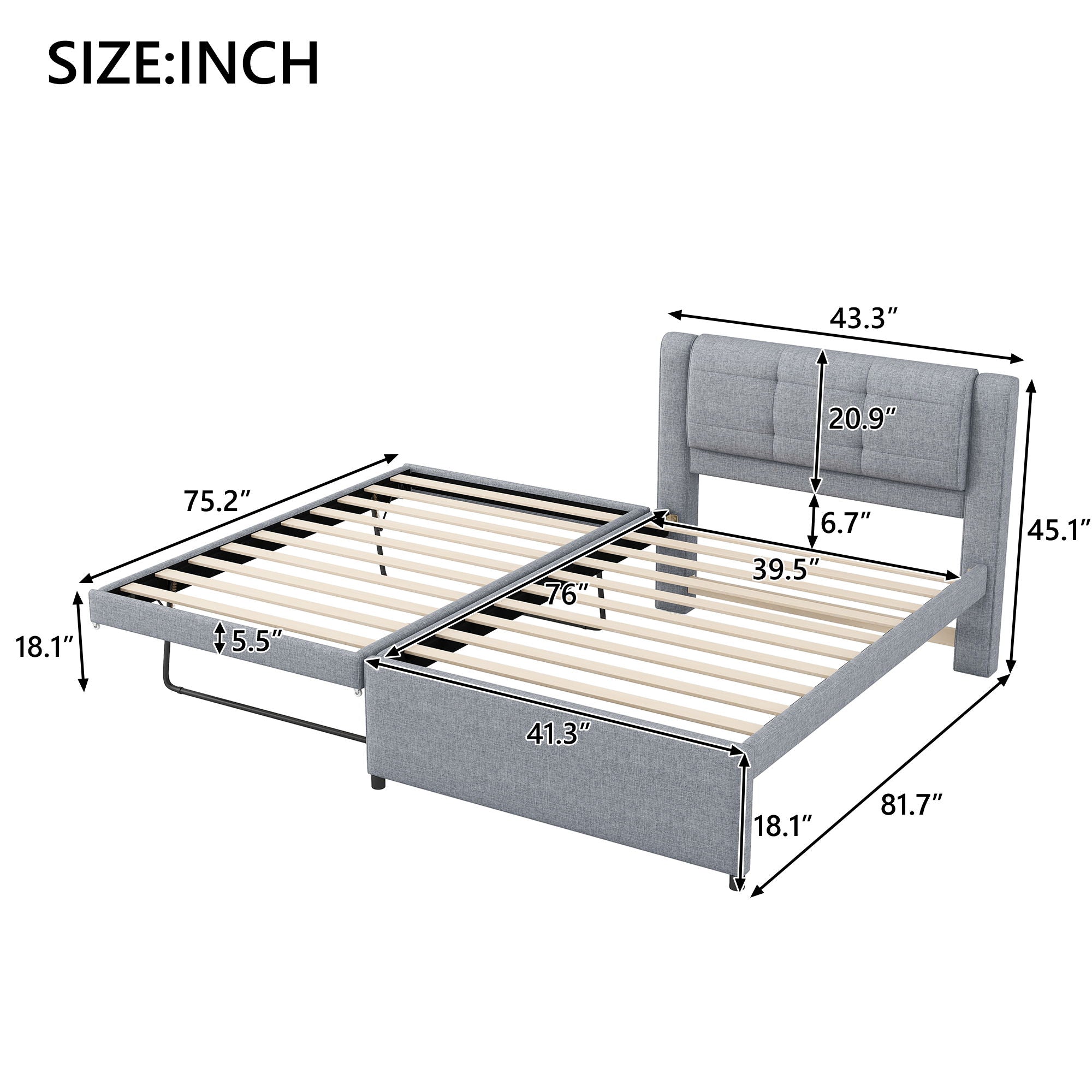 Upholstered Platform Bed With Multifunctional Trundle