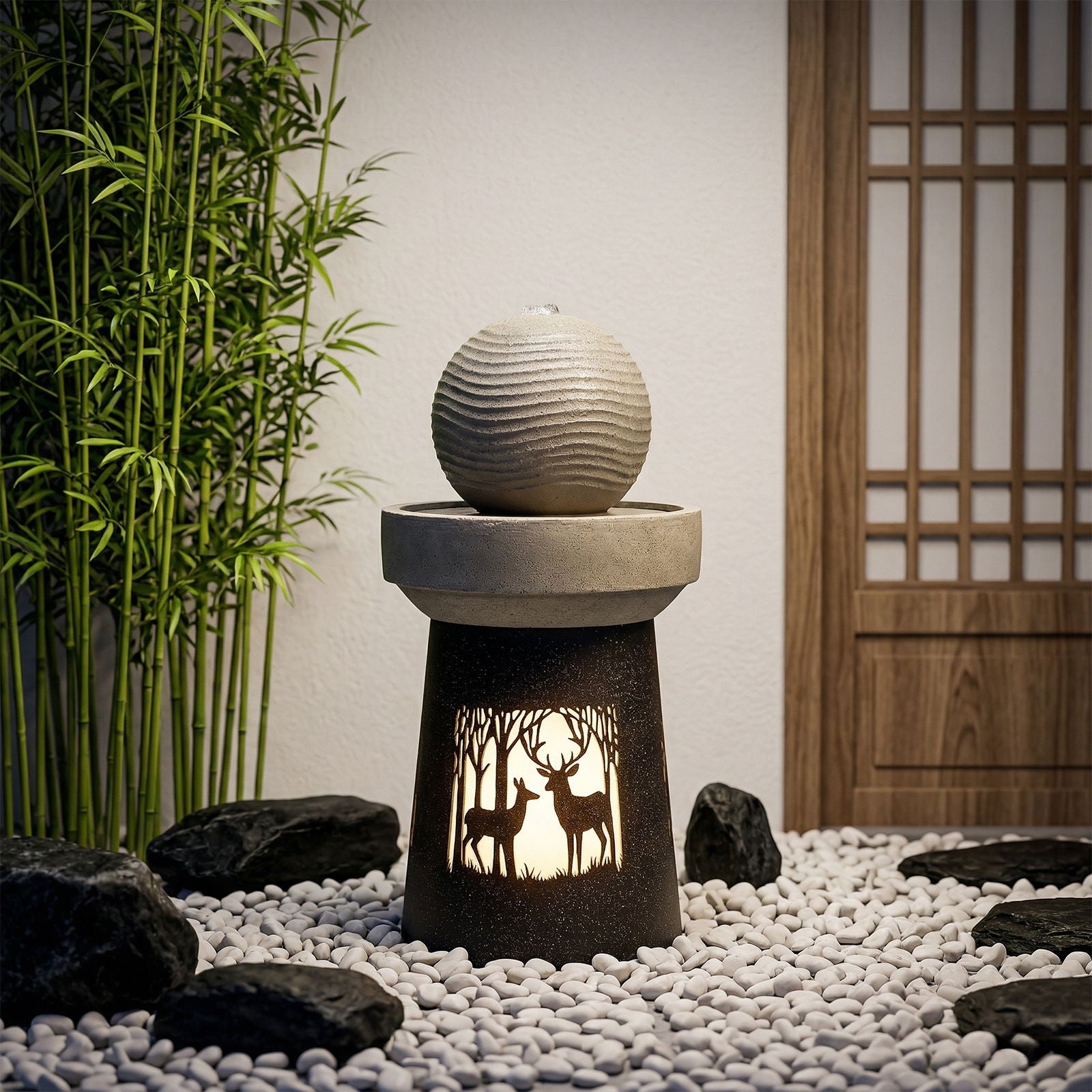 Outdoor Garden Lantern With Warm LED Light Deer Silhouette Decorative Landscape Light For Patio - White / Gray