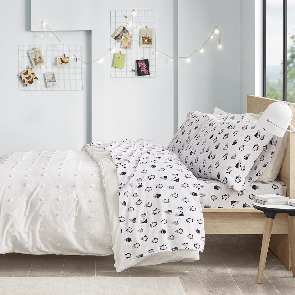 Cozy Soft - Twin Novelty Print Sheet Set - Blue Penguins