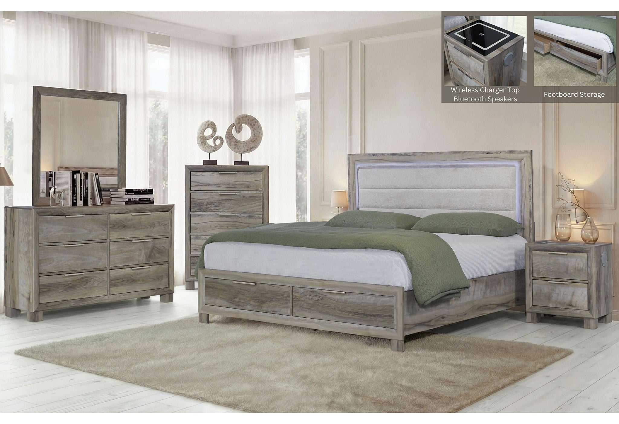 Callie - 5 Piece Queen Bedroom Set (Bed, Dresser & Mirror, Nightstand, Chest) - Brown