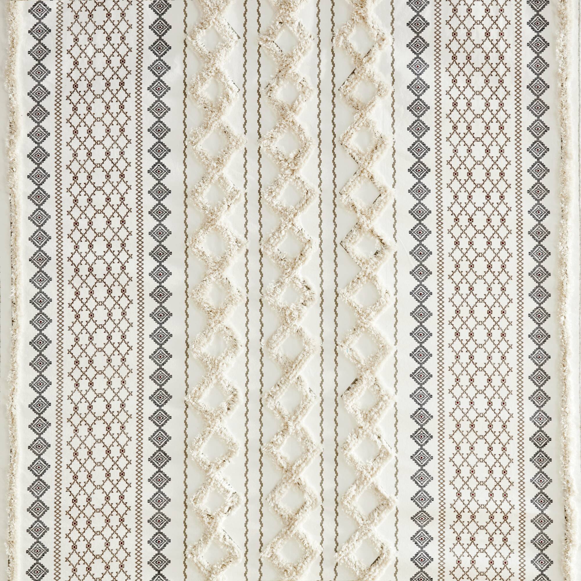 Imani - Printed Shower Curtain With Chenille - Ivory