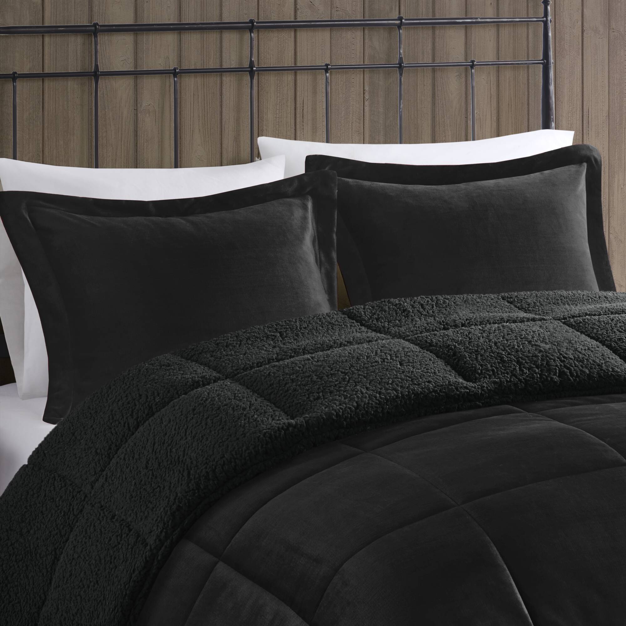 Alton - King Plush Sherpa Down Alternative Comforter Set - Black