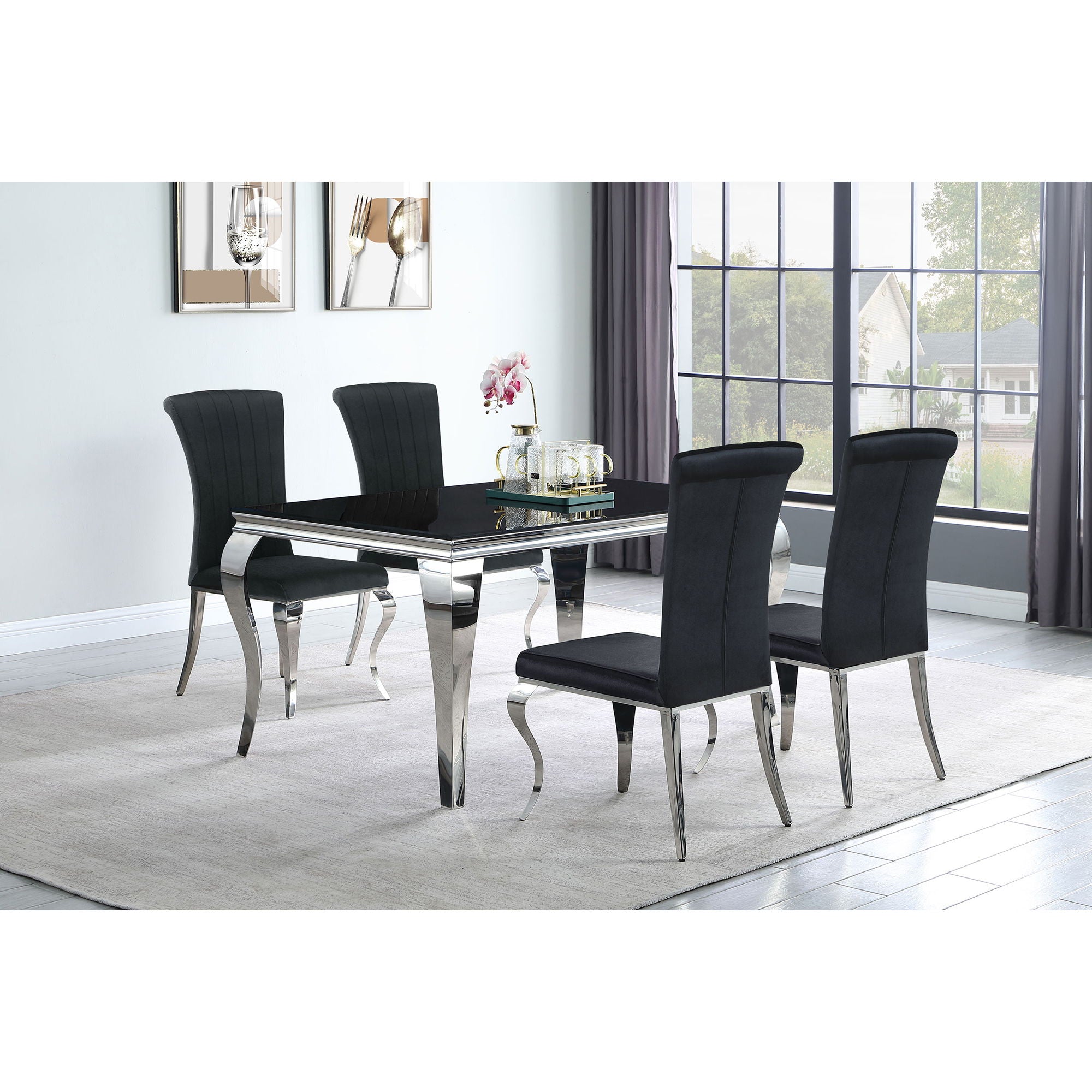 5 Piece Dining Set With Upholstery, Rectangular Table - Black