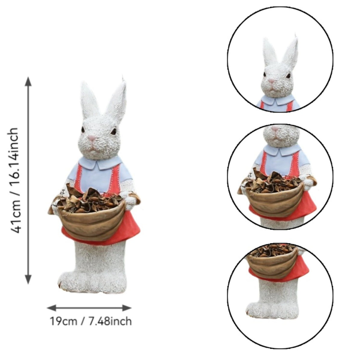Whimsical Rabbit Statue Flower Pot Ornament, Garden Decor - Pink / White