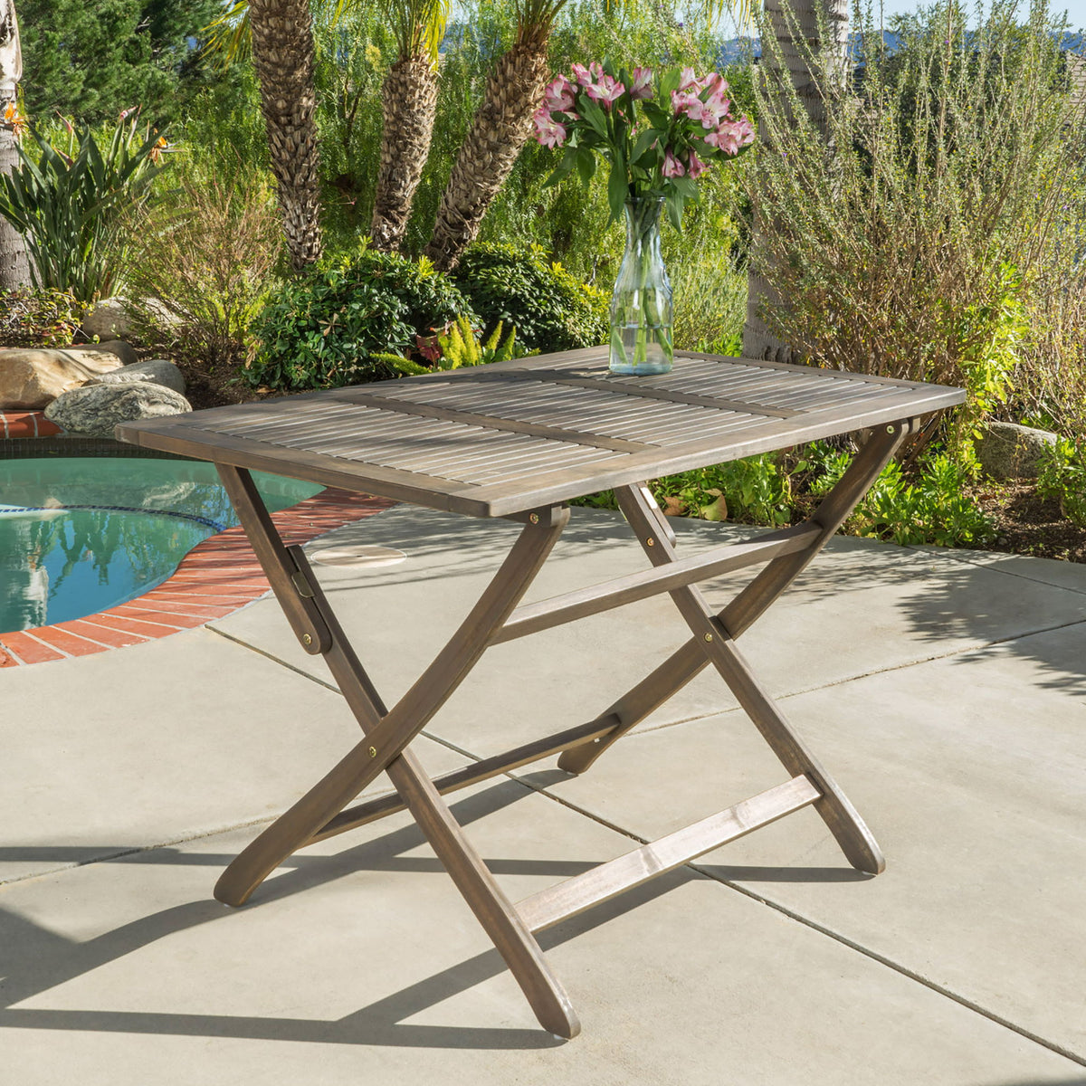 Blissique - Outdoor Foldable Wood Dining Table With Slat Design